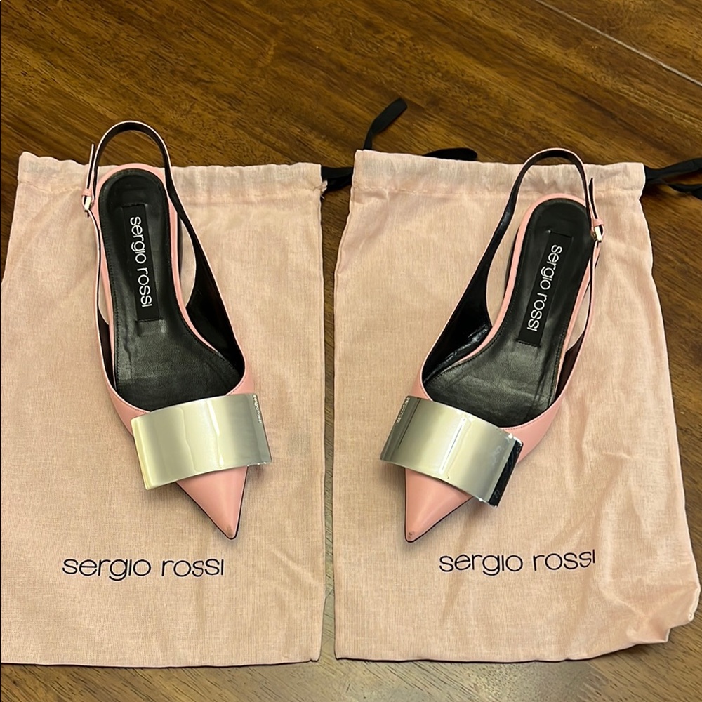Sergio Rossi Pink Mirror Ballet Slingback Flats